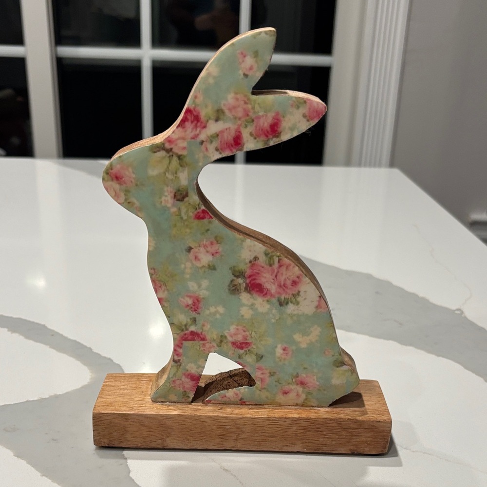 Floral Wooden Bunny 9inch High Home Art/Spring/Easter Decor